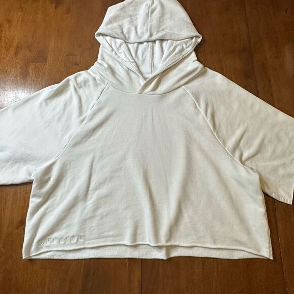 Offline By Aerie Womens Cropped Oversized Soft Short Sleeve Hoodie Size M - Picture 1 of 11